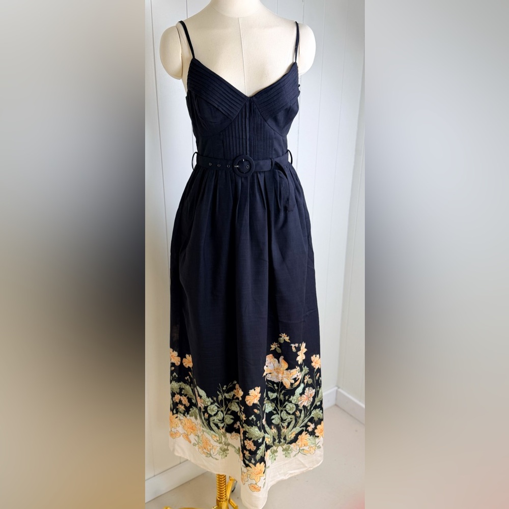 NEW En Saison Black Ginger Olive Iris Midi Dress